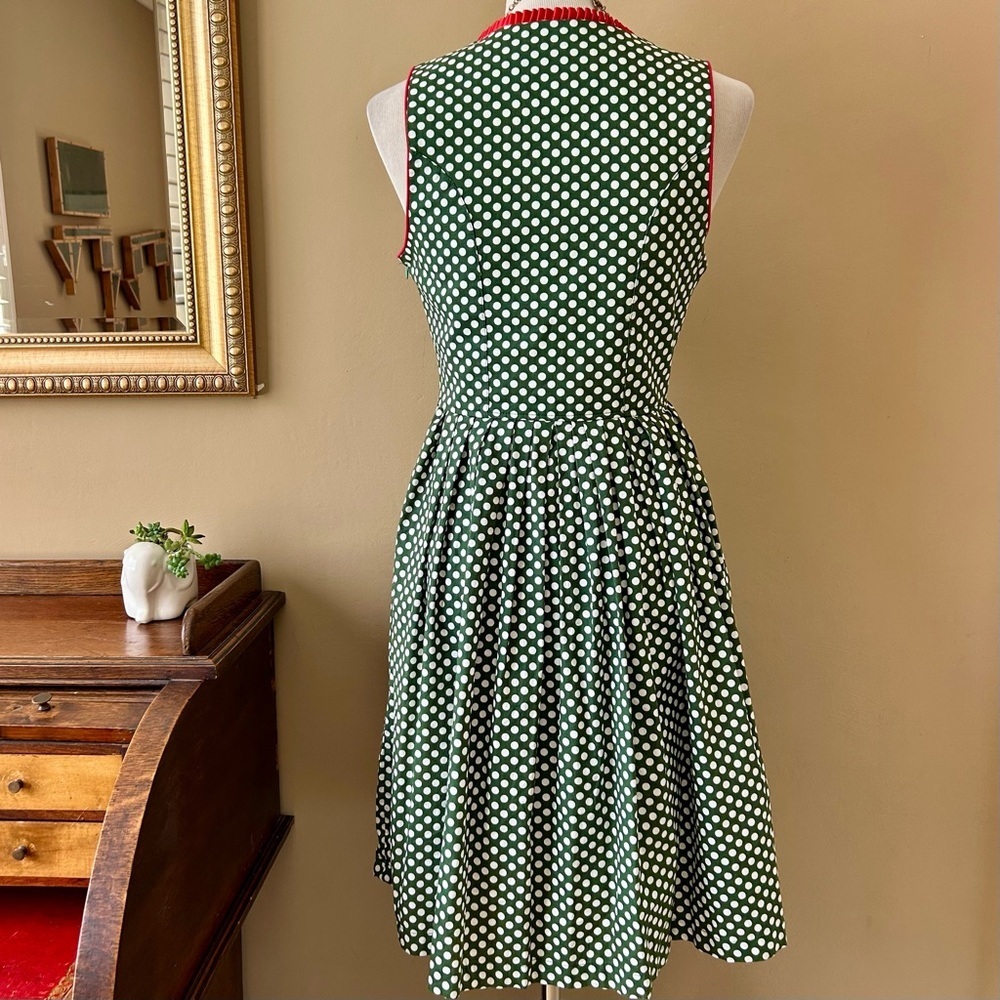 Green Polka Dot Dirndl Dress Bavarian Corset Lace-Up Size 36 - Picture 5 of 10